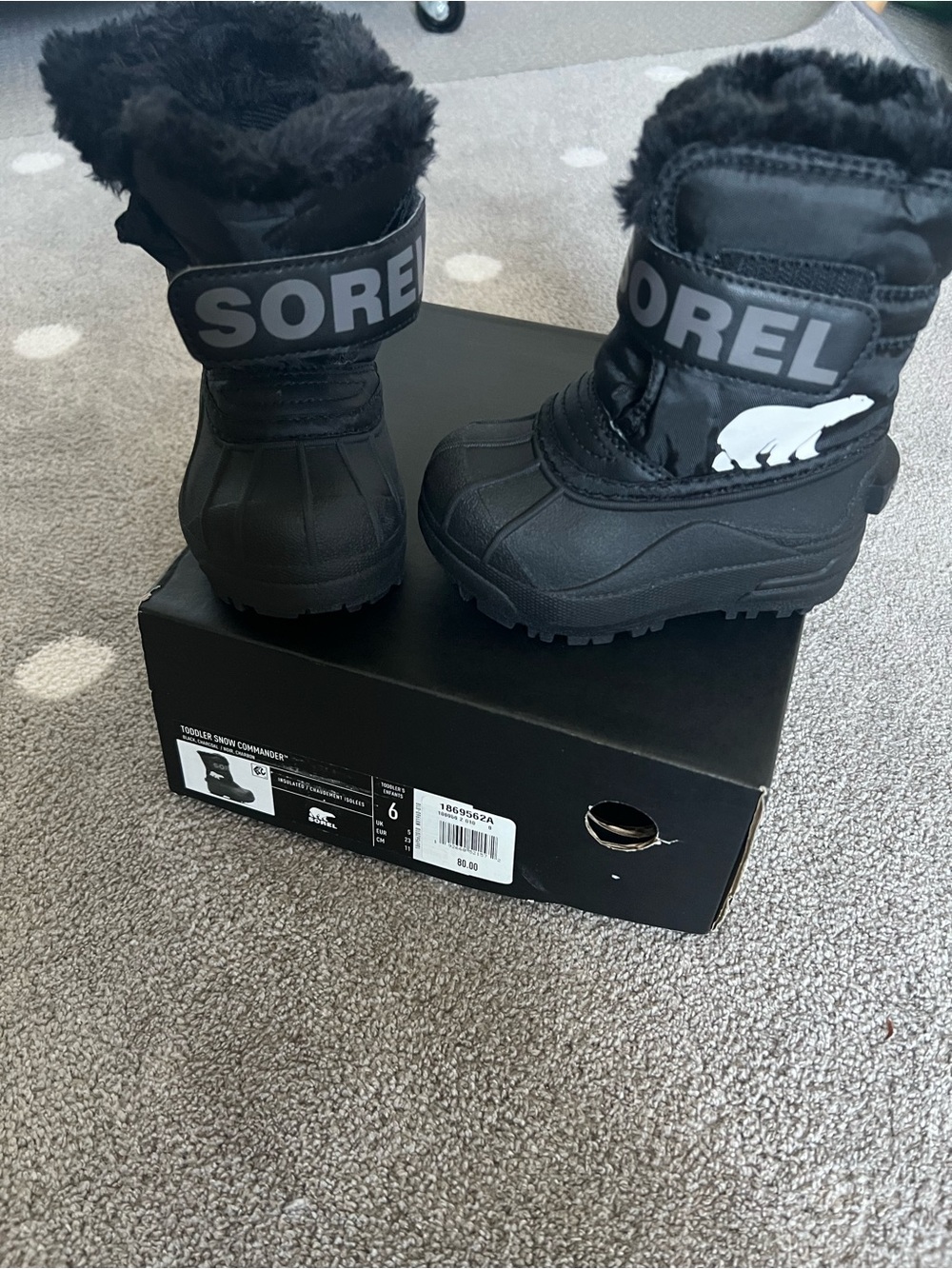 SOREL Toddler Snow Commander Black Winter Snow Boots (size 6) BNWT